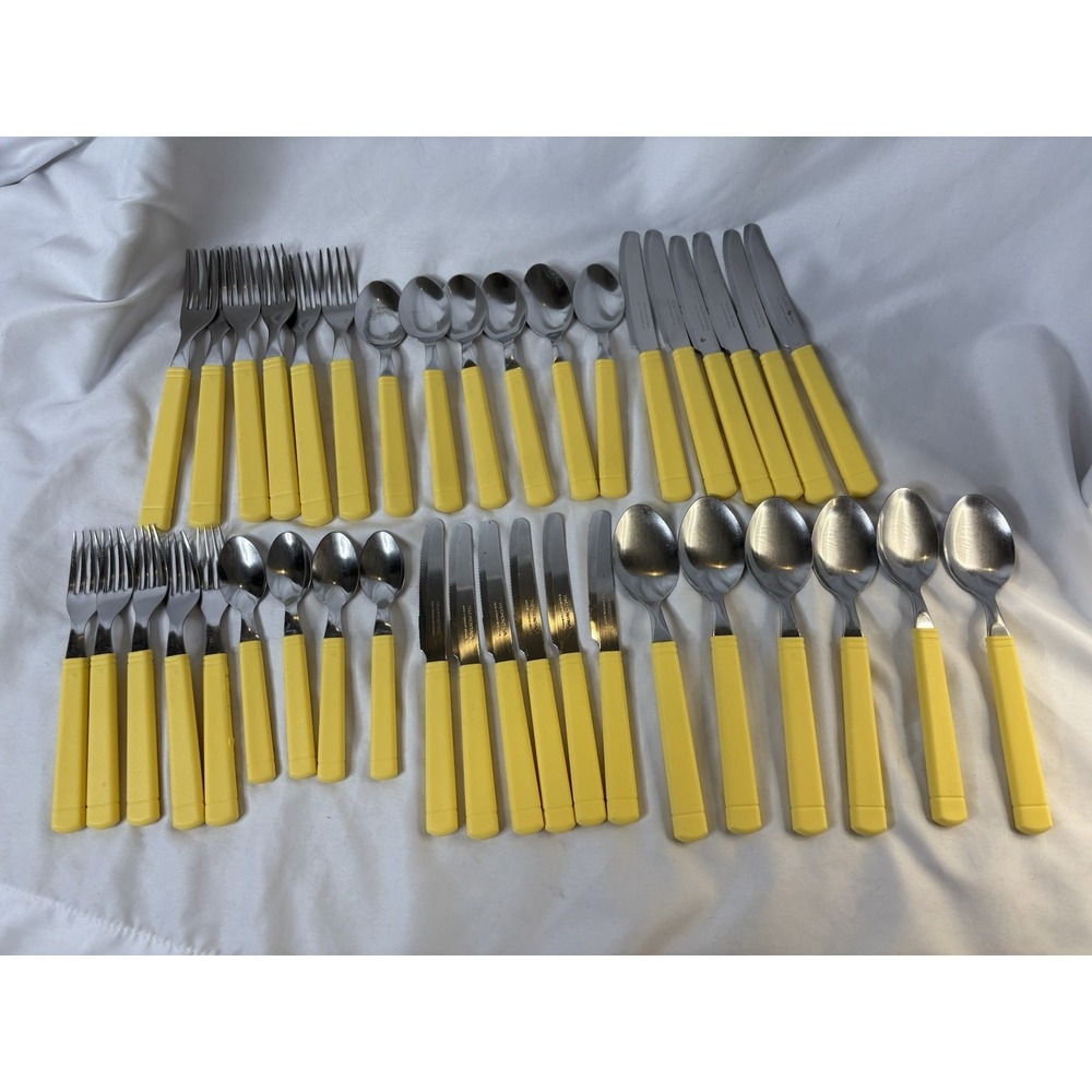 Tramontina‎ Inox Stainless Brasil Yellow Polypropylene Handle Flatware Set Of 39